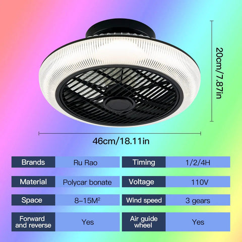 Bladeless Ceiling Fan With Lights And Bluetooth Speaker Dope 6 Speed Remote Control RGB Color Lighting Enclosed Low Profile Flush Mount