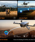 Dope 4K Camera Drone For Adults With FAA Compliant Remote ID Module in flight modes: track, circular, and return to home mode.