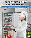 Heavy Duty Commercial Upright Freezer Two Door Stainless Steel Reach In Unit 36 Cubic Foot showing chef holding fish.