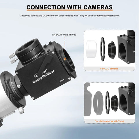 1.25 Inch Flip Mirror For Telescope Eyepiece And Camera Adapter with connection options and parts visible