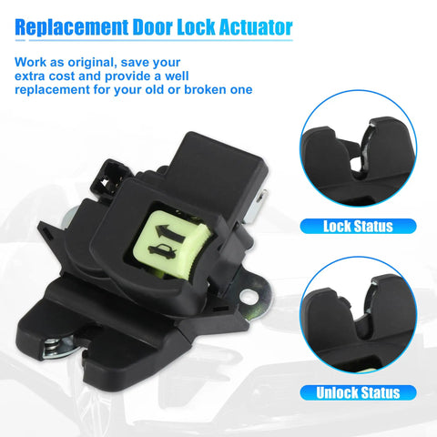 Close-up of Trunk Latch Lock Actuator 81230A7030 for Kia Forte Koup 2014-2020, showing unlocking and locking status features.