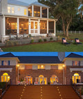 Elegant homes with 12V Low Voltage Waterproof IP67 Warm White Recessed Deck Lights Kit illuminating wooden patio and steps