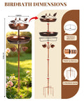 Two In One Metal Bird Bath And Feeder For Outdoor Gardens, Vintage Bronze Free Standing Yard Decor with dimensions shown