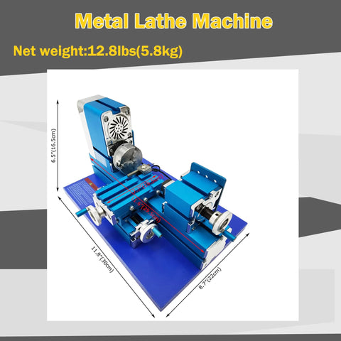 Jaryannix Mini Metal Lathe Benchtop 36W for Woodworking and DIY Projects 20000rpm High Speed Motor on a blue base.