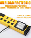 Heavy Duty Six Outlet Power Strip With Bright Led Worklight And Dual Usb Charging Ports For Fast Device Connections, yellow power strip.