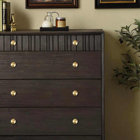 Solid Brass Knobs Set In Brushed Gold Finish For Cabinets Dressers And Drawers on dark wood dresser 8 Pack