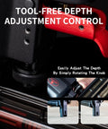 Pro Grade 18 Gauge Pneumatic Brad Nailer And Air Powered 2 In 1 Staple Gun Kit showing tool-free depth adjustment knob for easy finetuning.