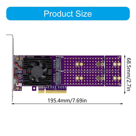 Kickstart Desktop Upgrade With This Dual Bay M.2 NVMe Enclosure Feature PCI Express 4.0 Riser Card measuring 195.4mm x 68.5mm.
