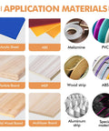 Illustration of materials compatible with Portable Edge Bander Machine With Curve And Straight Sealing Adjustable Speed Double Sided Gluing