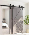 Hard Wearing Sliding Barn Door Track Hardware Kit For Tight Spaces Black Powder Coated 6mm Carbon Steel With Ultra Quiet Rollers And Bypass Option