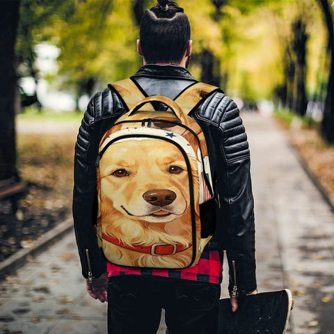 Dope Unisex Printed Backpack With Dog Beside Flag Design on person in park, large capacity, durable polyester, comfy straps