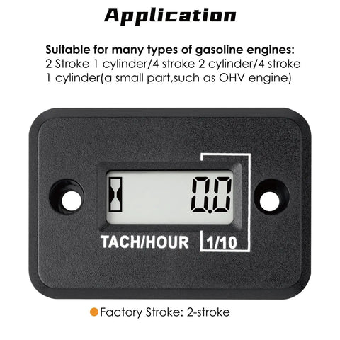 Self Powered Digital Tach Hour Meter With LCD Inductive Tachometer And Waterproof RPM Counter For Gas Engines Like Lawn Mowers, Motorcycles, Snowmobiles, Generators, 2 Stroke And 4 Stroke Equipment black LCD unit