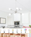 Mid Century Sputnik 6 Light Dope Black Semi Flush Mount Ceiling Fixture With E26 Base in modern kitchen setting