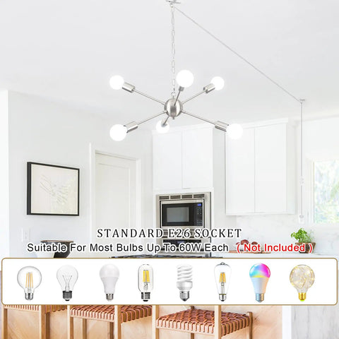 Mid Century Sputnik 6 Light Dope Black Semi Flush Mount Ceiling Fixture With E26 Base in modern kitchen setting