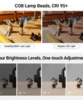 Comparison of RM01 Mini LED Video Light Pro Grade On The Go Waterproof Portable Lighting Kit with regular LED light on mini figurines.