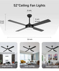 52 Inch Ceiling Fan With Light Remote Control Dope DC Motor Dimmable Lighting 6 Speeds Breeze Mode for various ceiling heights