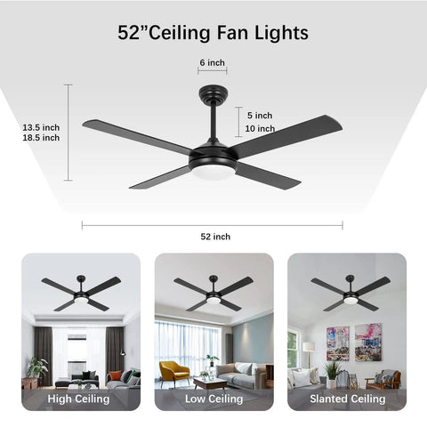 52 Inch Ceiling Fan With Light Remote Control Dope DC Motor Dimmable Lighting 6 Speeds Breeze Mode for various ceiling heights