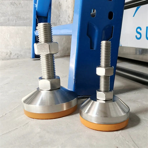 Built Tough Heavy Duty Adjustable Leveling Feet 4 Pack M12 Thread Support Leg Stainless Steel Chassis Mount No Sweat Setup Base for uneven ground showing two feet.