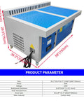 Heavy Duty Metalworking Downdraft Table Dust Collector With Multi Side Suction Panels For Shop Debris That Knocks Out Fine Dust Easy And Runs Super Smooth, showing dimensions and design.