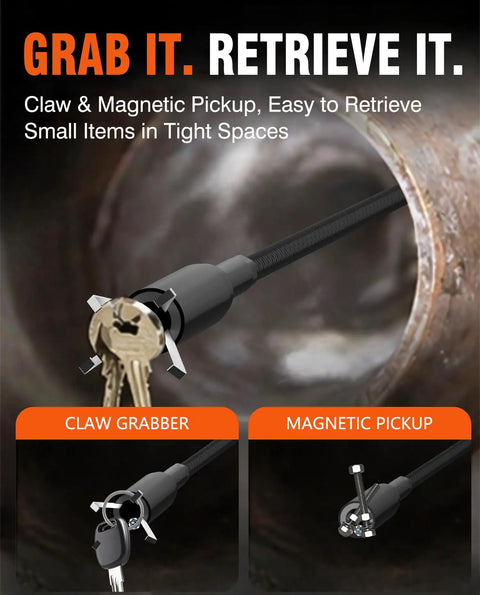 1920P HD Borescope With Grabber Endoscope Camera And 2.8 Inch Screen, 20.8 Inch Flexible Snake Cam For Pipes And Drains, Automotive Repair, And Hard To Reach Areas, IP67 Waterproof Inspection Tool with claw and magnetic pickup