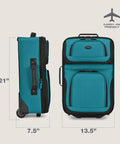 Teal Lightweight Softside Carry On Roller Luggage With 2 Wheels Deluxe Retractable Push Button Self Locking Handle Corner Protected