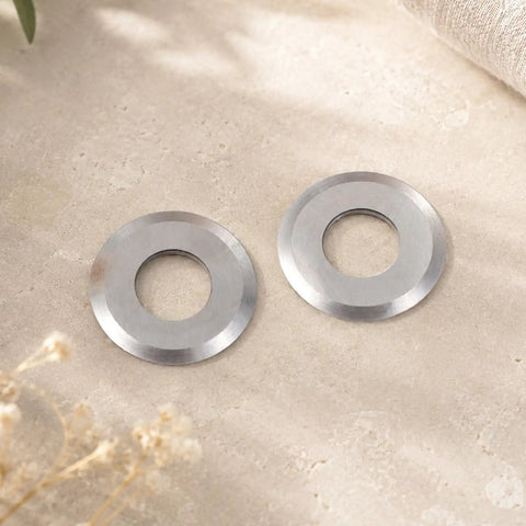 2 Pack Replacement Blades For Manual Wire Stripper 35Mm OD And 16Mm ID, high precision steel cutting wheels on a textured surface.