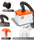 Hardcore Desktop Fume Extractor And Smoke Absorber with flexible tube and controls for quiet operation.