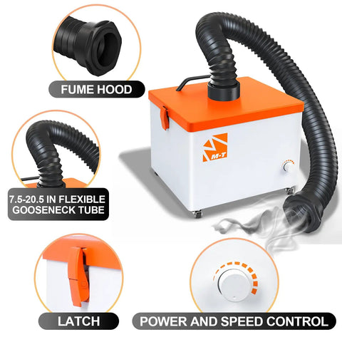 Hardcore Desktop Fume Extractor And Smoke Absorber with flexible tube and controls for quiet operation.