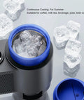 12 Volt Car Cup Holder With Digital LCD Screen, Smart Dual Temp Beverage Chiller And Warmer cooling ice cubes inside cup holder.