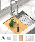 Undermount Workstation Sink 24 Inch 16 Gauge SUS304 Stainless Steel Single Bowl Bar Kitchen Sink With Bamboo Cutting Board And Accessories