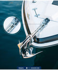 Close-up of 772 Pound Load 1/4 Inch 316 Marine Grade Stainless Steel Bow Anchor Shackle on boat deck, showing smooth screw pin.