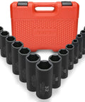 Deep Impact Socket Set Half Inch Drive Beefy 14 Piece 6 Point Metric Sizes 11 mm To 32 mm Heavy Duty Cr-V Steel with Case