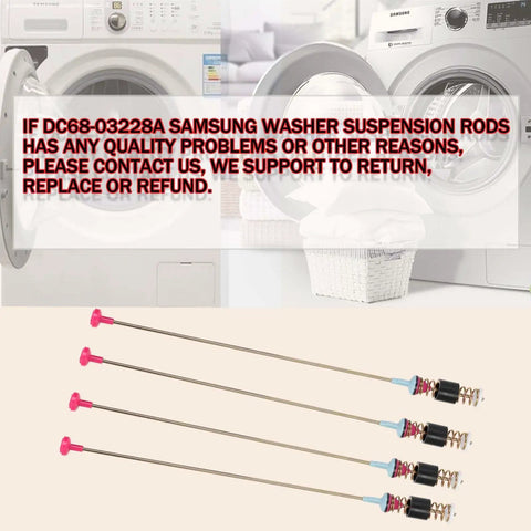 Four Top Shelf Heavy Duty Washing Machine Suspension Rods Shock Absorbers Replacement Kit compatible with front load washers.
