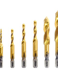 All In One Tap And Drill Bit Set 6 Piece Combo With Countersink Hex Bits M3 M4 M5 M6 M8 M10 Gold Pro Grade DIY Ready Multi Use Tool Kit