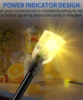 25 Foot Heavy Duty Indoor Outdoor Extension Cord With Lighted End 10 3 Gauge 15 Amps 125 VAC LED Power Indicator Oversized NEMA 5-15P To 5-15R Weather Resistant Flexible Black Cord For Tools Patio Lights And More, lit end