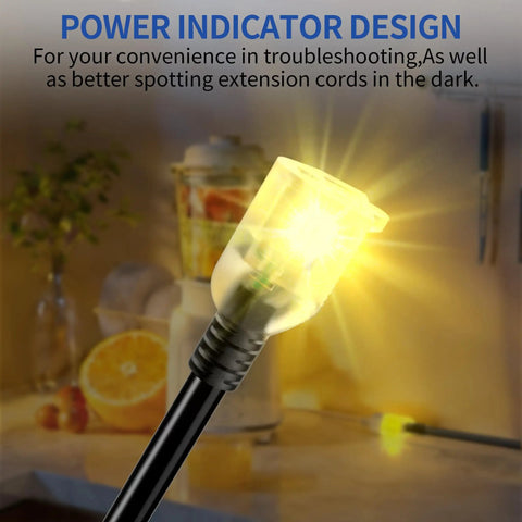 25 Foot Heavy Duty Indoor Outdoor Extension Cord With Lighted End 10 3 Gauge 15 Amps 125 VAC LED Power Indicator Oversized NEMA 5-15P To 5-15R Weather Resistant Flexible Black Cord For Tools Patio Lights And More, lit end