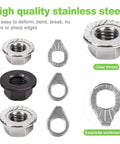 24 Piece Bike Axle Nut And Safety Washer Kit M8 M9.5 M10 For Front And Rear Wheels Replacement Parts, silver and black, stainless steel.