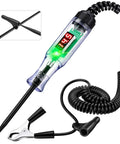 Rugged Pro Grade Automotive Test Light Circuit Tester with 3-48V Digital Voltmeter and stainless probe, coiled lead visible