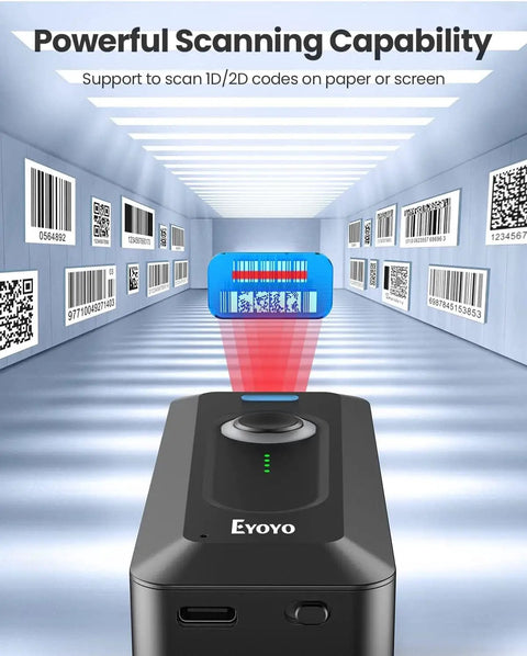 Pocket Clip On 2D Bluetooth Barcode Scanner With 2000mAh Battery And Level Indicator showcasing scanning capability.