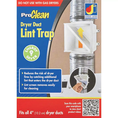 Product packaging of Dryer Duct Lint Trap For Four Inch Ducts Secondary Lint Filter To Reduce Fire Risk In Electric Dryers No Sweat Fit