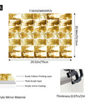 Antique Mirror Effect Peel And Stick Wall Panels Set Of 35 In Gatsby Gold Brown Acrylic for rustic decor, panel dimensions shown