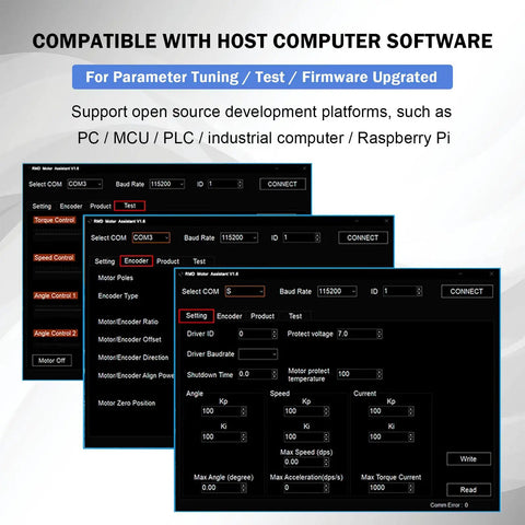 Configuration software interface for Tiny But Mighty Micro Brushless DC Servo Motor With High Torque And 18-Bit Encoder