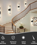 Dope Nineteen Point Sixty Nine Inch Modern Bathroom Wall Sconce Light Fixture Black Glass Rod Vanity Light on stairway