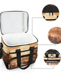 Cowboy Western Desert Insulated Lunch Bag With Adjustable Shoulder Strap showing open view and detailed stitching.