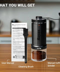 60g Large Capacity Manual Coffee Grinder With 40 Adjustable Settings, Stainless Steel Burrs, cleaning brush and user manual