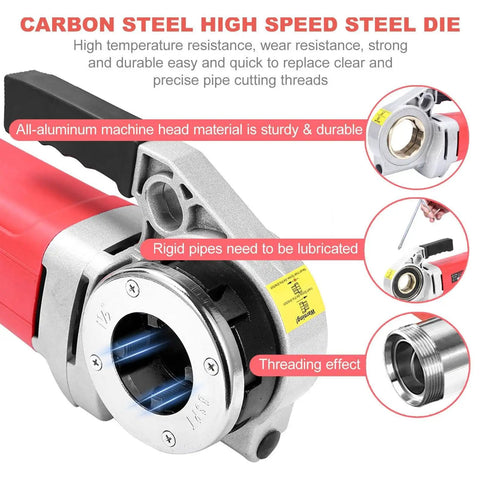 Detail of Heavy Duty Electric Pipe Threader Kit Featuring Six Precision Dies Spanning Half To Two Inches with high-speed steel die.