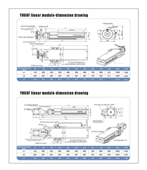 Precision Linear Guide Actuator Slide Module With Butter Smooth Manual Electric XY Stage For Labs And Shops dimensions drawing with technical specifications.