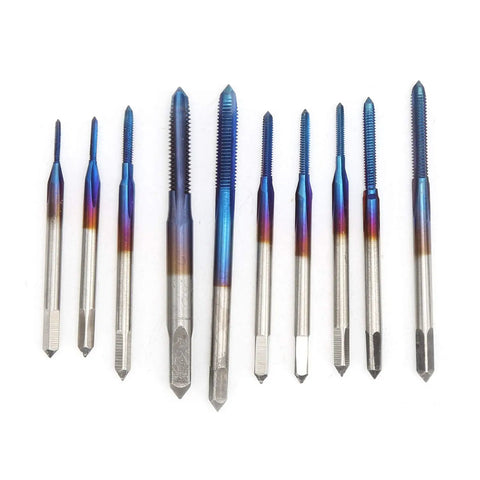 Heavy Duty Tungsten Steel Thread Tap Set Built Like Iron For Absolute No Sweat Threading On Wood Plastic And Aluminum Pro Grade Everyday Carry Workhorse Tool Kit, various sizes displayed.