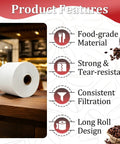 Four Roll Heavy Duty Coffee Filter Paper Game Changer Compatible With Commercial Brewers Thick Unbleached Sheets on a wooden table.