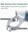 Pro Grade Sturdy Floor Drill Press Stand Featuring Adjustable Vertical Sleeve And Beefy Steel Vice, close-up of aluminum alloy clamping head.